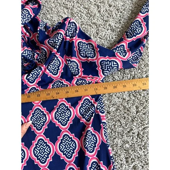 Cabana Life Women's  Sz S Hooded Tunic Cover-Up Dress Navy Pink Print W/ Tassels - Picture 9 of 12